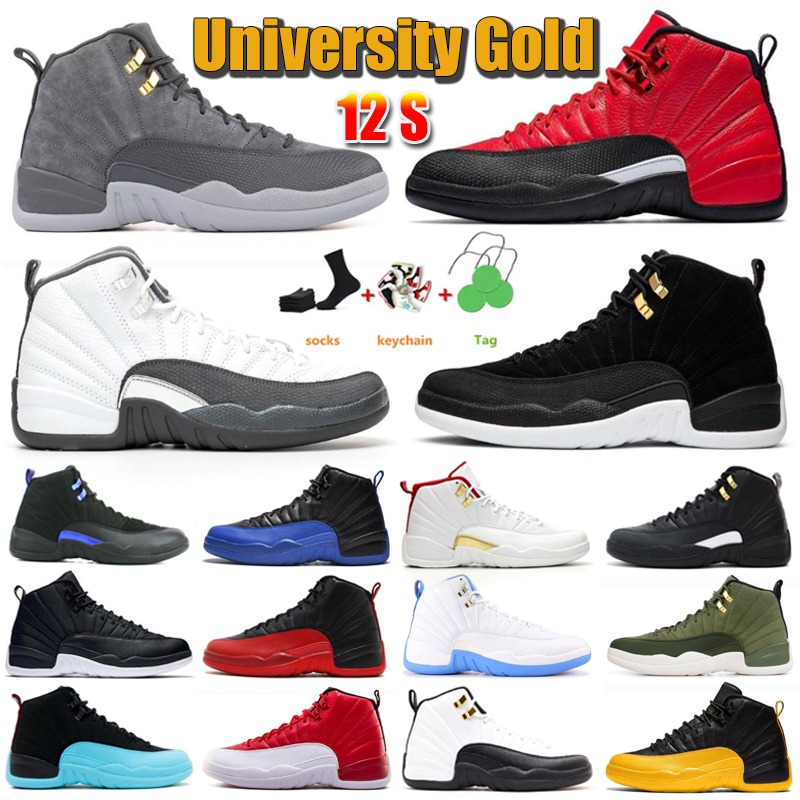 

University Glod 12 men basketball shoes 12s Black Nylon Game Royal Dark Rrey Winterized Gym red green mens sports sneakers trainers, 33