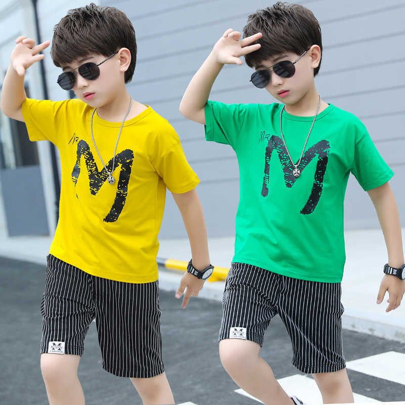 

Kids Sets Boys Summer New Children Short Sleeved T Shirt +pant Two Sets of Children's Sport Suit 5-14 Ages Clothing 10 12 Year X0802, White