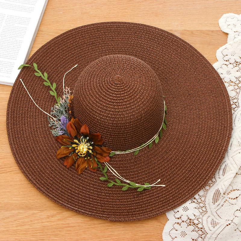 

Women Summer Hat Casual Flower Accessories Straw Solid Beach Visor Bucket Fashion Outdoor Vacation Lady Sun Wide Brim Hats, White