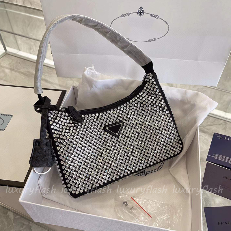 

Latest Women Designers Handbag Diamond Hobo Shouler Bag Fashion Bling Tote Luxurys 2000-editon Lady Luxurys Purses Nylon Shiny High Quality, Make up difference