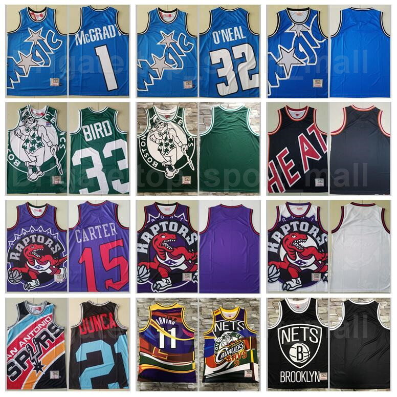 

Mitchell and Ness Basketball Larry Bird Jersey 33 Vince Carter 15 Tracy McGrady Shaquille ONeal Kyrie Irving Tim Duncan Throwback Vintage Bi, Black;red