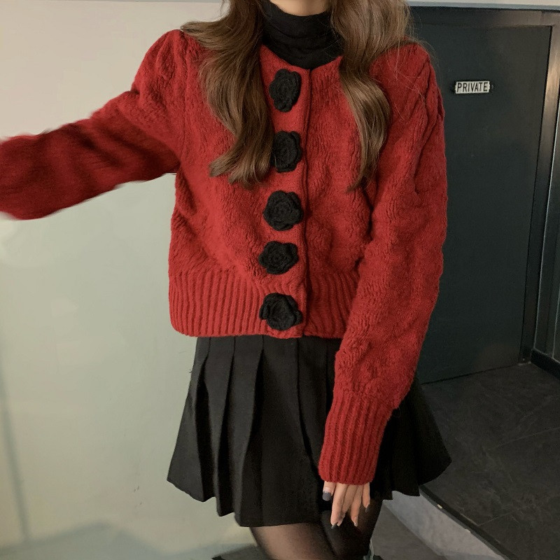 

women's jackets sweet basic winter sweater with floral pattern, elegant, big, lazy style, women's sweater, , thick, patchwork swea, Black;brown