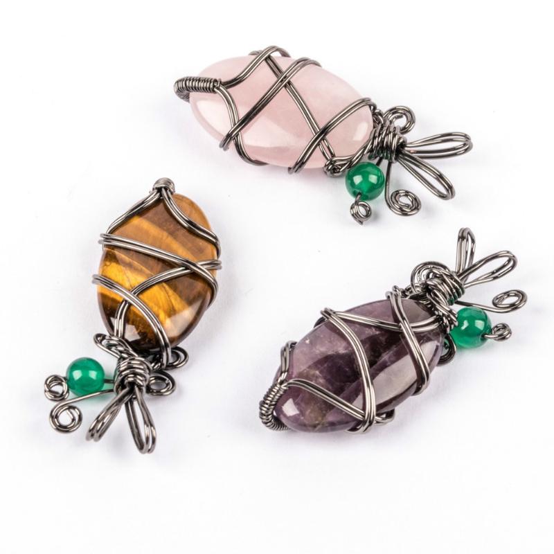 

Charms Natural Semi-precious Stone Oval Metal Winding Reiki Pendant For Women Jewelry Making Handmade DIY Necklace Accessories, Bronze;silver