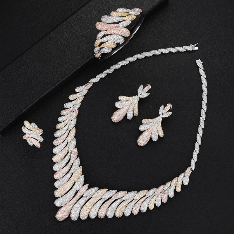 

Earrings & Necklace SisCathy 4PCS Luxury Cubic Zirconia Bracelet Drop Ring Jewelry Sets Women Dubai Wedding Bridal, As pic