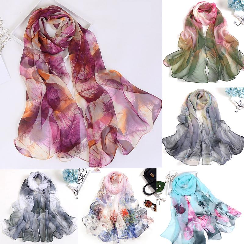 

Scarves Georgette Scarf Women Spring Summer Silk Thin Flower Shawls And Wraps Floral Print Hijab Beach Stoles, Blue;gray