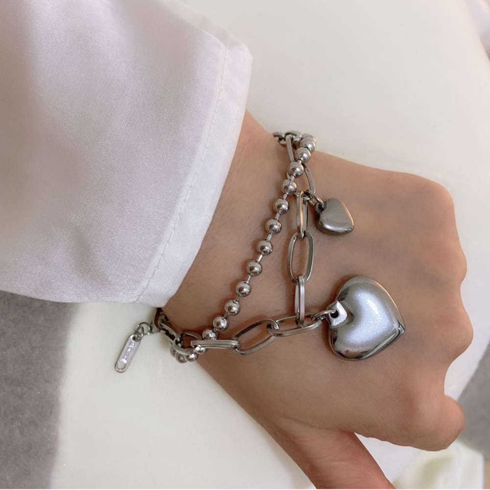

Titanium steel bracelet female love double dark wind hip hop trendsetter personality niche Harajuku cold light lovers, Golden;silver