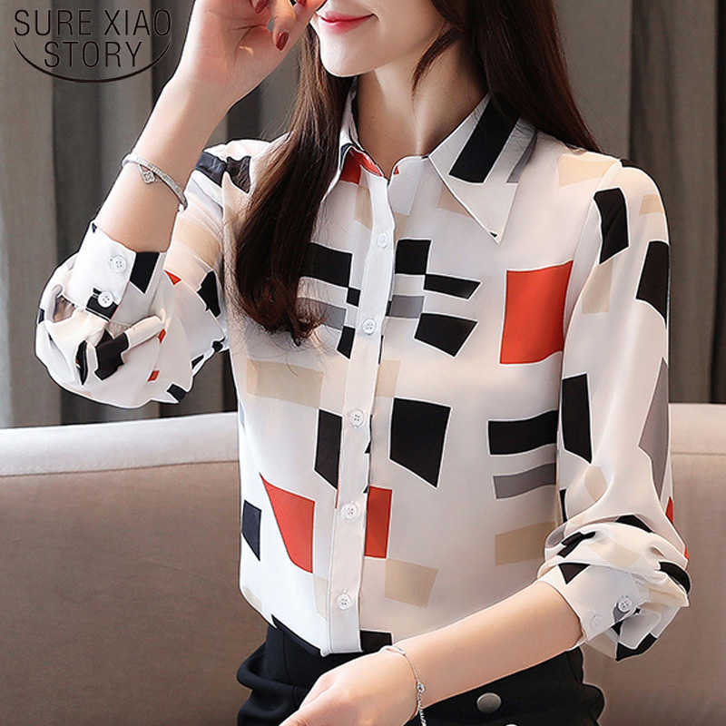 

Casual Fashion Print Long Sleeve Womens Shirts Chiffon Blouse Full Notched Women Tops and Blouses Button Ladies Tops 5498 50 210527, Photo