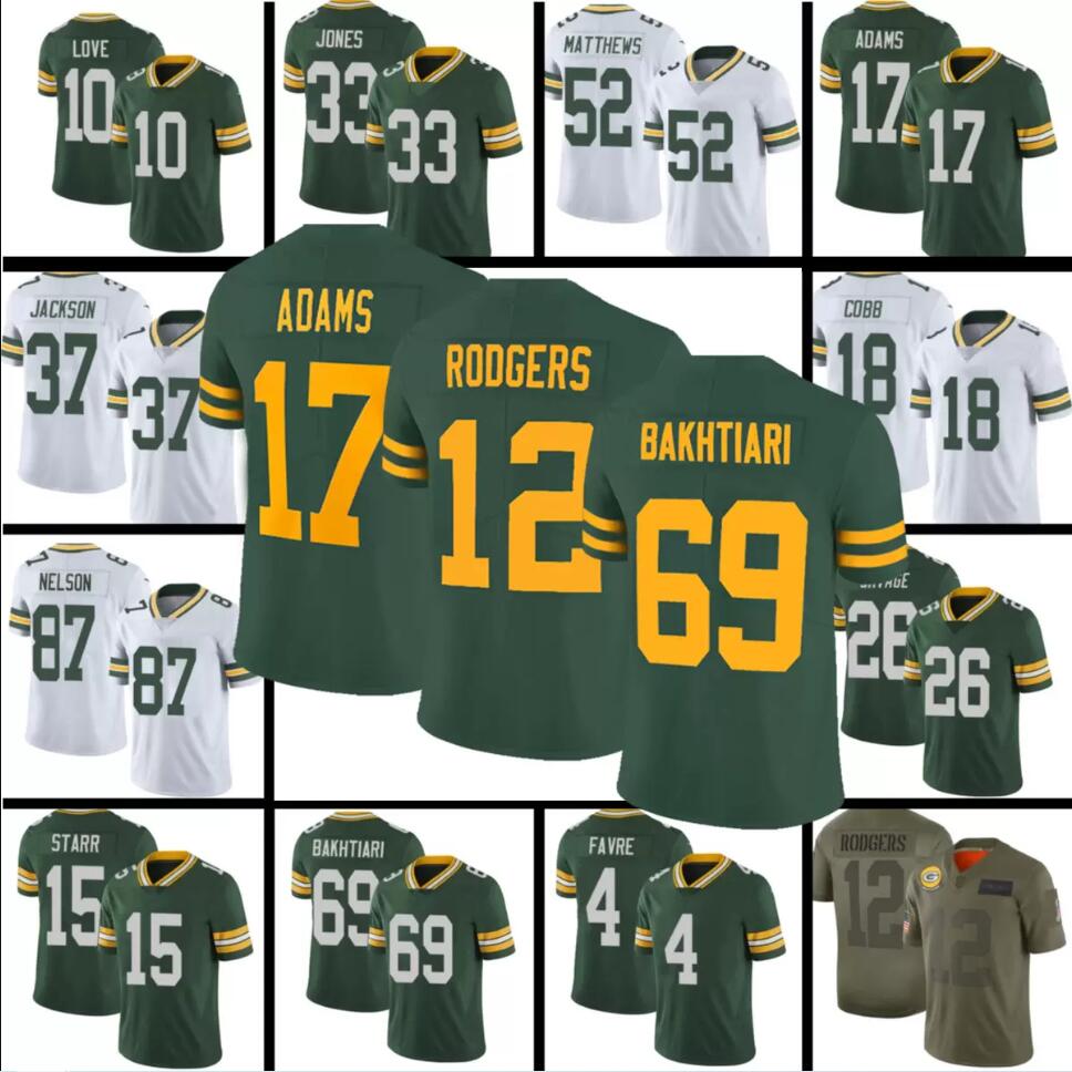

2021 Mens 12 Aaron Rodgers Football Jersey 10 Love 23 Jaire Alexander 17 Davante Adams 69 David Bakhtiari 33 Aaron Jones 4 Brett Favre 15 Ba, Black;red