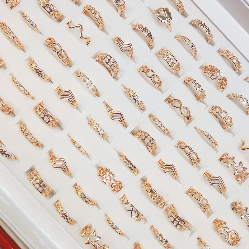 

50pcs/lot Personality Rose Gold Tail Ring For Women Metal Geometry Punk Love Joint Rings Fashion Jewelry Gift