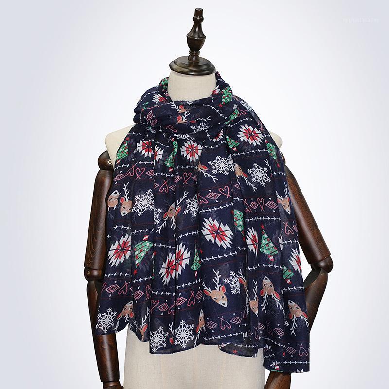 

Scarves 2021 Women Fashion Christmas Print Santa Pattern Cotton Scarf 10pcs/lot