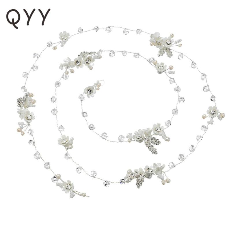 

Hair Clips & Barrettes QYY Fashion Blossom Headpiece Handmade Crystal Long Wedding Jewelry Ornaments Accessories Vine For Bridal Hairstyle, Golden;silver