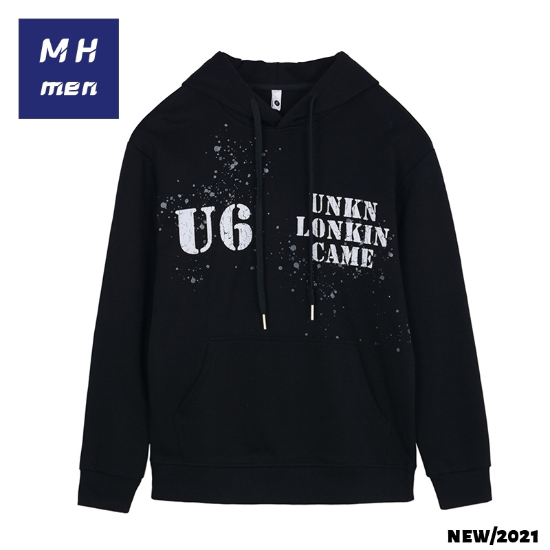 

MH autumn new clothes 2021 high street tide brand letter Xinjiang cotton Pullover Hooded men's sweater, White