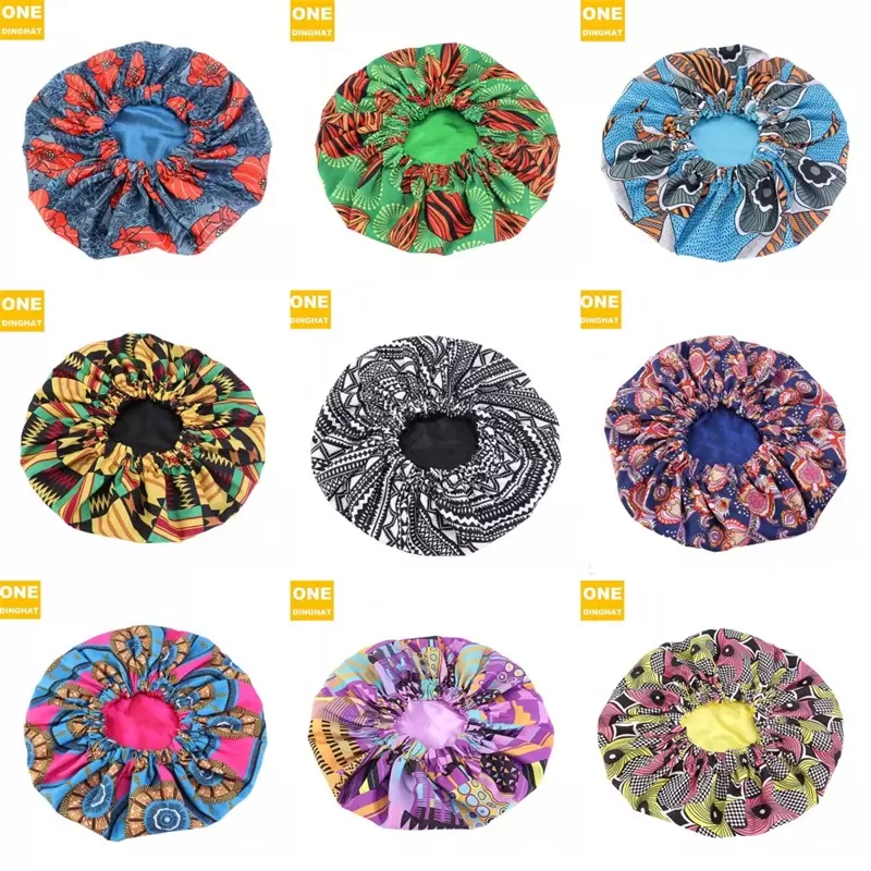 

Extra Large Size African Pattern Print Women Satin Lined Headwrap Bonnets Night Sleep Winter Hat Ladies Turban Txrbx Beanieskull Caps 2655 Q, Blue;gray