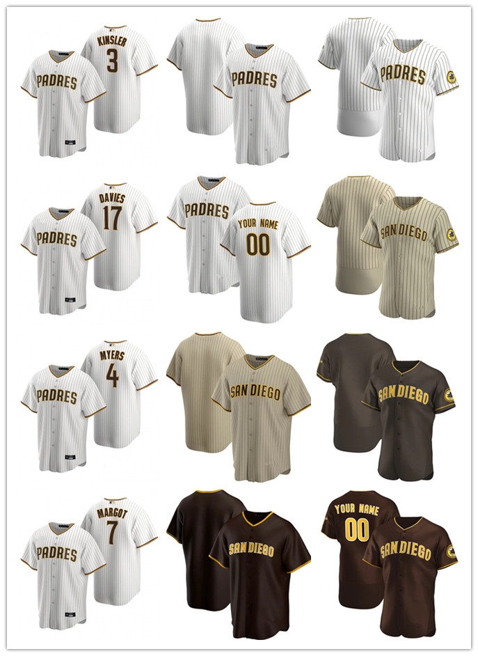 

Custom Jersey Mens women Youth San Diego Padres 3 Ian Kinsler 4 Wil Myers 7 Manuel Margot 17 Zach Davies Baseball Jerseys white brown, Blue;black