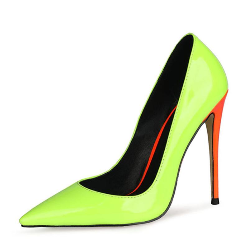 

Dress Shoes Bright Contrast Color Pumps Pointed Toe Mixed Colors Stiletto Heels Slip-On Neon Leather Patchwork High Banquet, Color 3