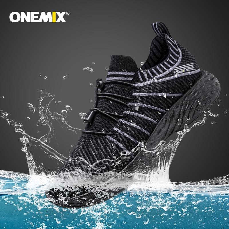

ONEMIX 2021 Black Casual Shoes for Men Waterproof Breathable Training Sneakers Male Outdoor Anti-Slip Trekking Sports Trainer Sneaekrs