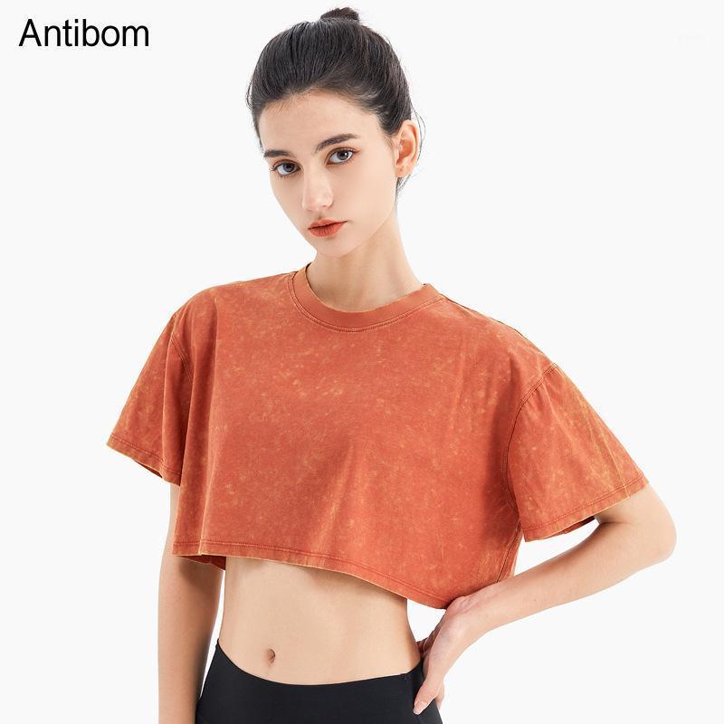 

Yoga Outfit Antiom Fitness Woman T-Shirts Short Sleeve Sports Sexy Crop Top Loose Breathable Quick Dry Running Training Blouses, Blue
