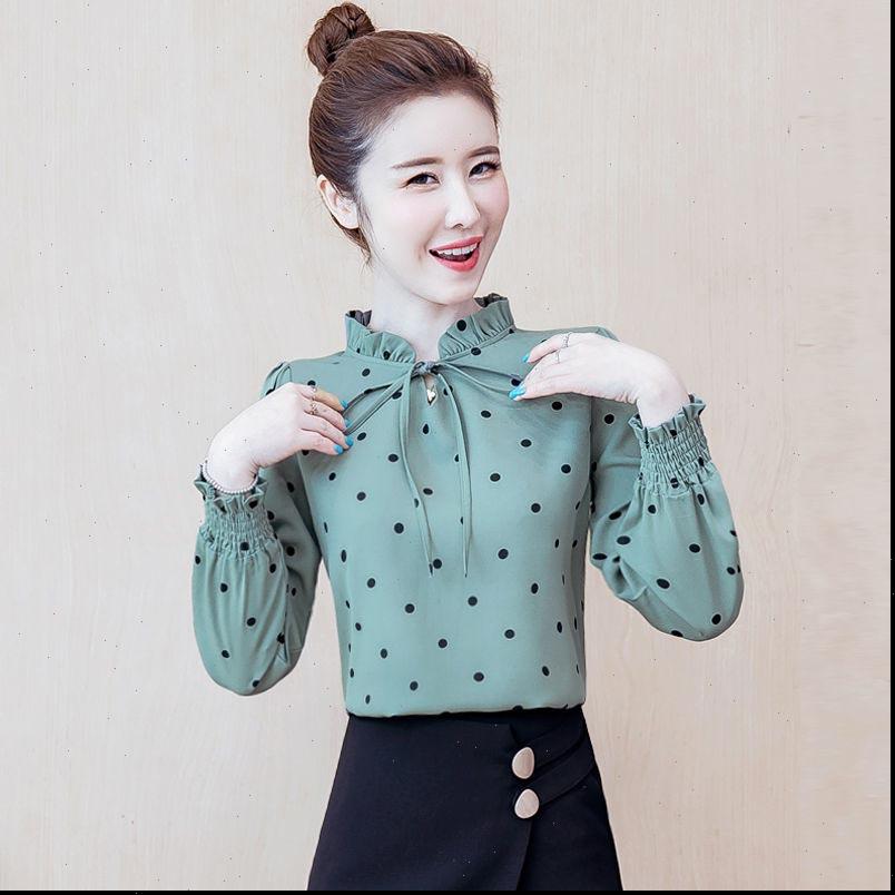

Womens Blouses Women Spring Summer Style Chiffon Shirts Lady Casual Long Sleeve Polka Dot Printed Blusas Tops DF3179, White