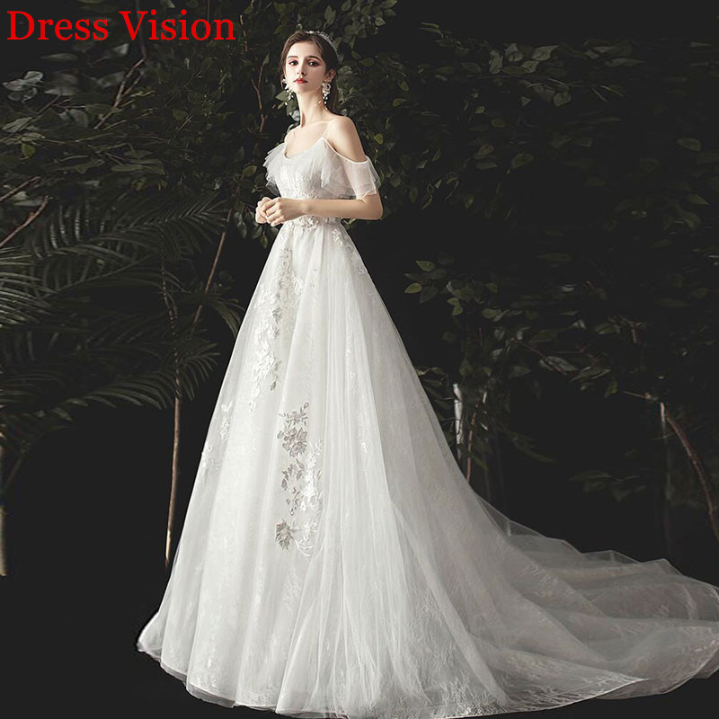

2021 Wedding Dress Vestidos De Novia Robe De Marie Lace Appliques Formal Gown Sweep Train Vestido De Festa Casamento, White