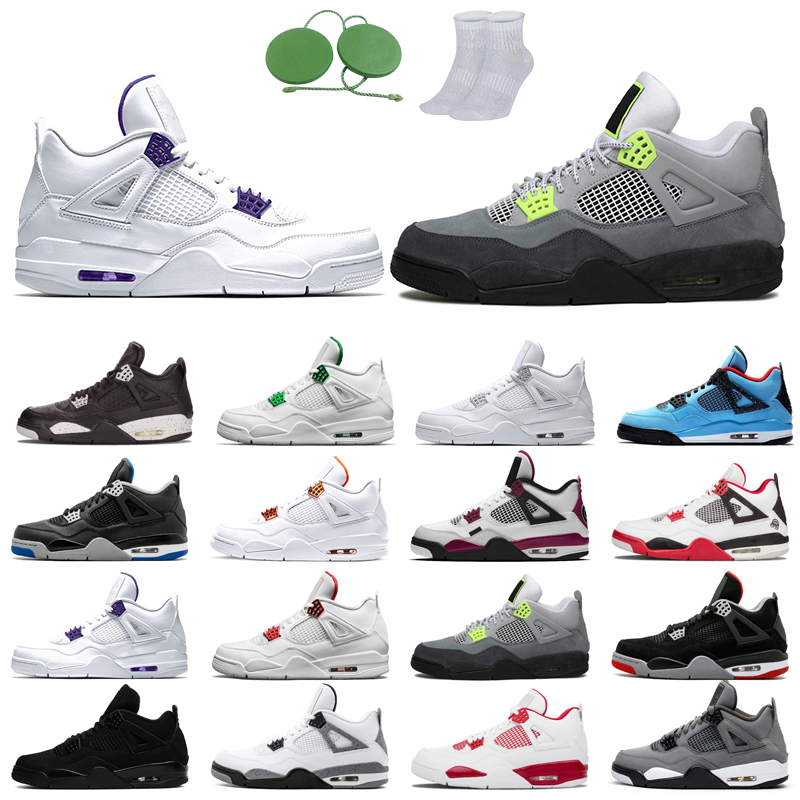 

4s man basketball shoes cool fashion color Black Cat court purple University Red Neon bred Alternate orange metallic dark White Cement Grey Fire oreo Pine Sport, Pine green