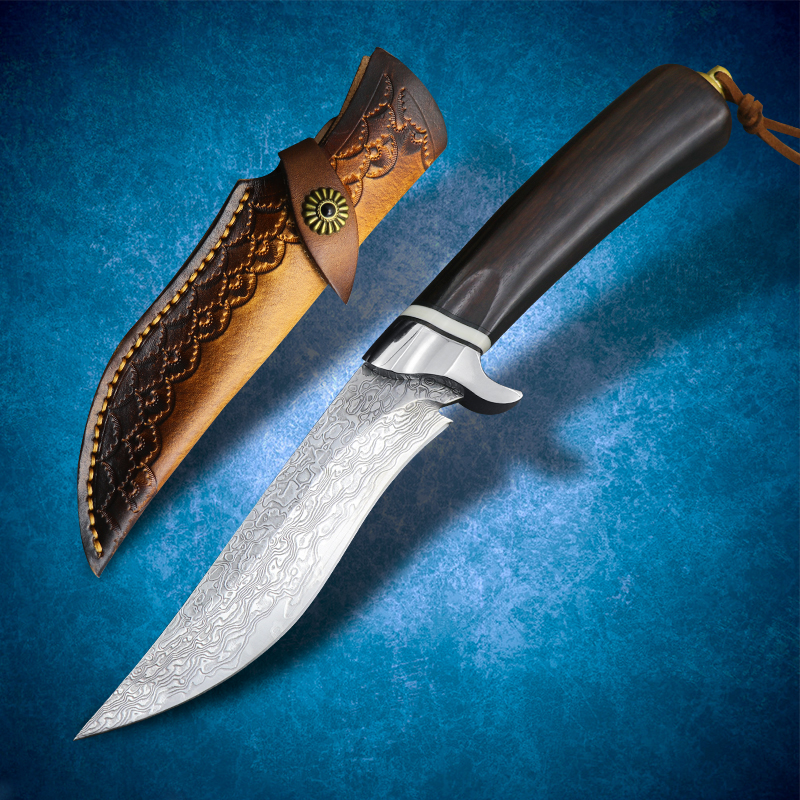 

Damascus VG10 Steel Straight Knife Black Sandalwood Handle Fixed Blade Outdoor Tool EDC Camping Survival Tactics Fighting Equipment Men&#039