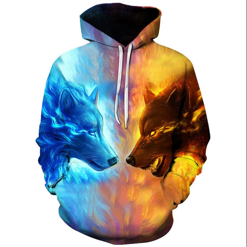 

Men's Hoodies & Sweatshirts Ice And Fire Wolf 3D Printed Men Women Menswear 2022 Jackets Coats Pullover Tracksuits Animal Streetwear, Black