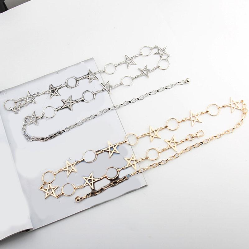 

Narrow Waist Chain Metal Stars Pentagram Women Gold Silver Long Tassel Belt Waistband Clothes Belts, Black;brown