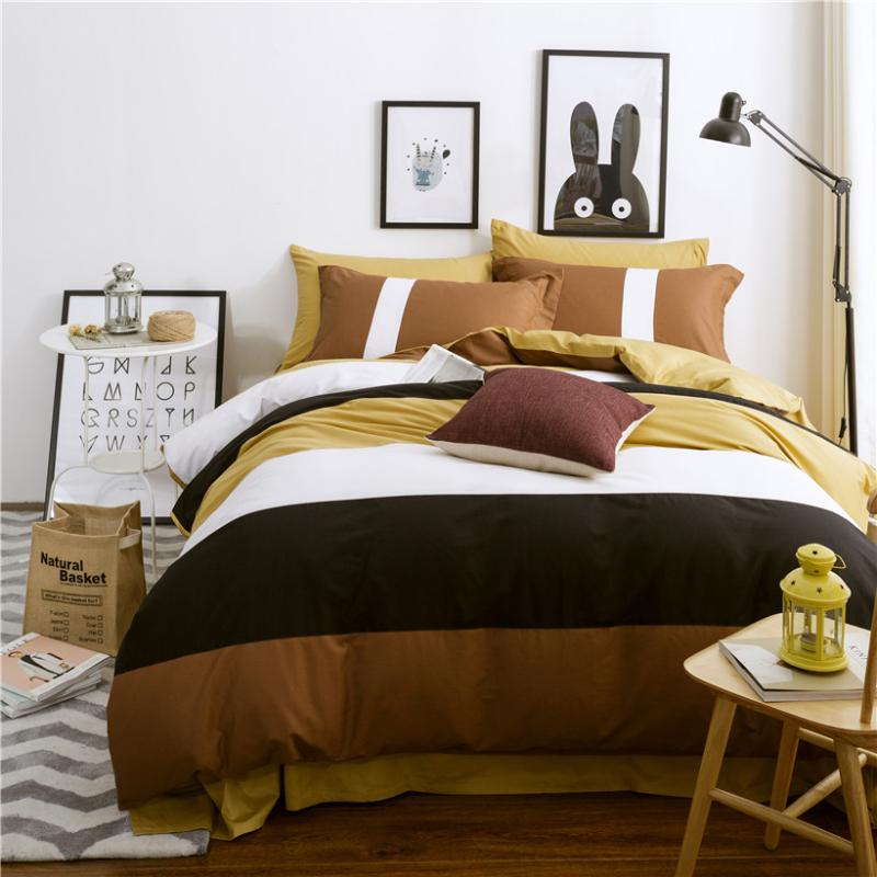 

Coffee Brown Grey Green Stripe 100%Cotton Bedding Sets  Queen King Size Kids Adults Boys Duvet Cover Bed Sheet/linen Set