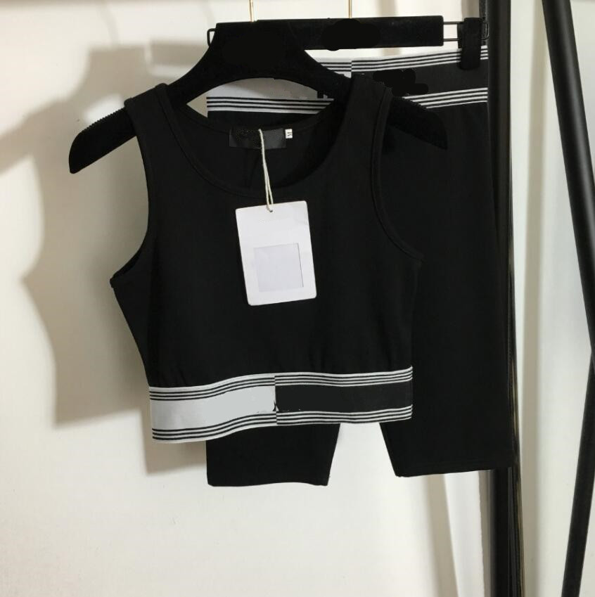 

yoga sports suit letter webbing waist vest fivepoint shorts black sxl514, Customize