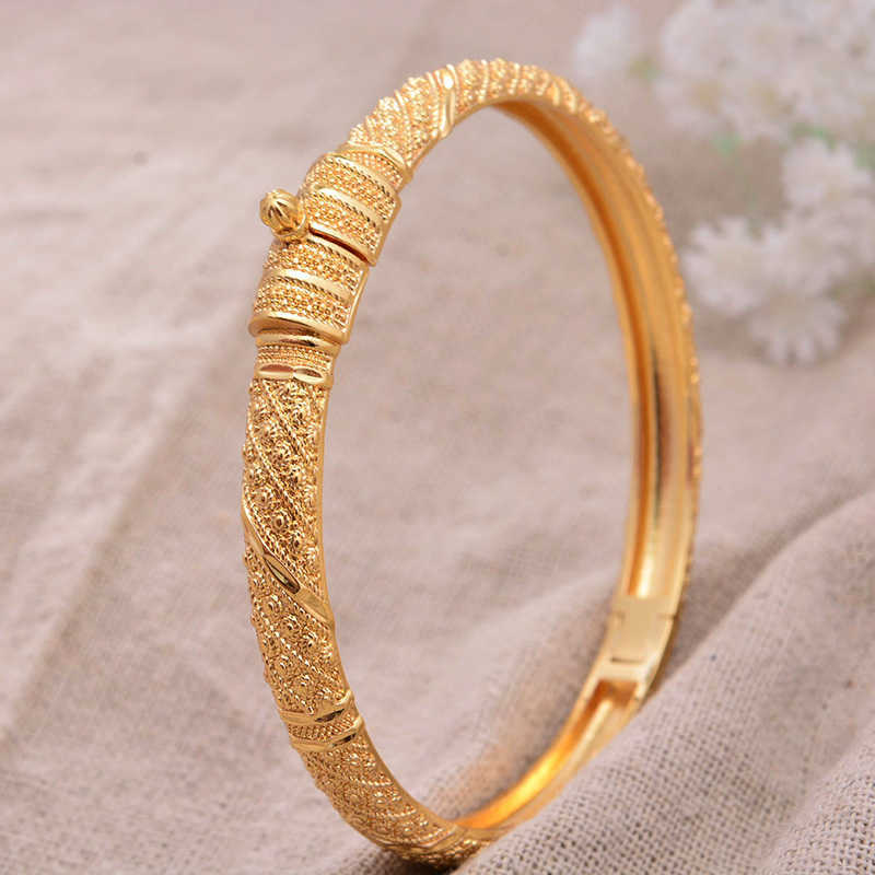 

Can Open 1pcs/lot Dubai Gold Color Bangles for Women Men Gold Bracelets African European Ethiopia Girls Bride Bangles Gift Q0719