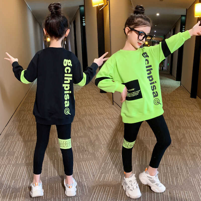 

4 6 8 10 12 Year Baby Kids O-Neck Autumn Letter Sweater Two Piece Sets Black Cute Beauty Little Girls Clothes Halloween Outfits P0831, Black clothes