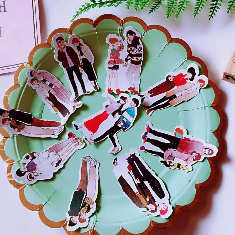 

10Pcs Cute Cartoon Couple Character Sticker Pack Diy Scrapbooking Material Craft Supplies Handmade With Love Friends Stickers Gift Wrap