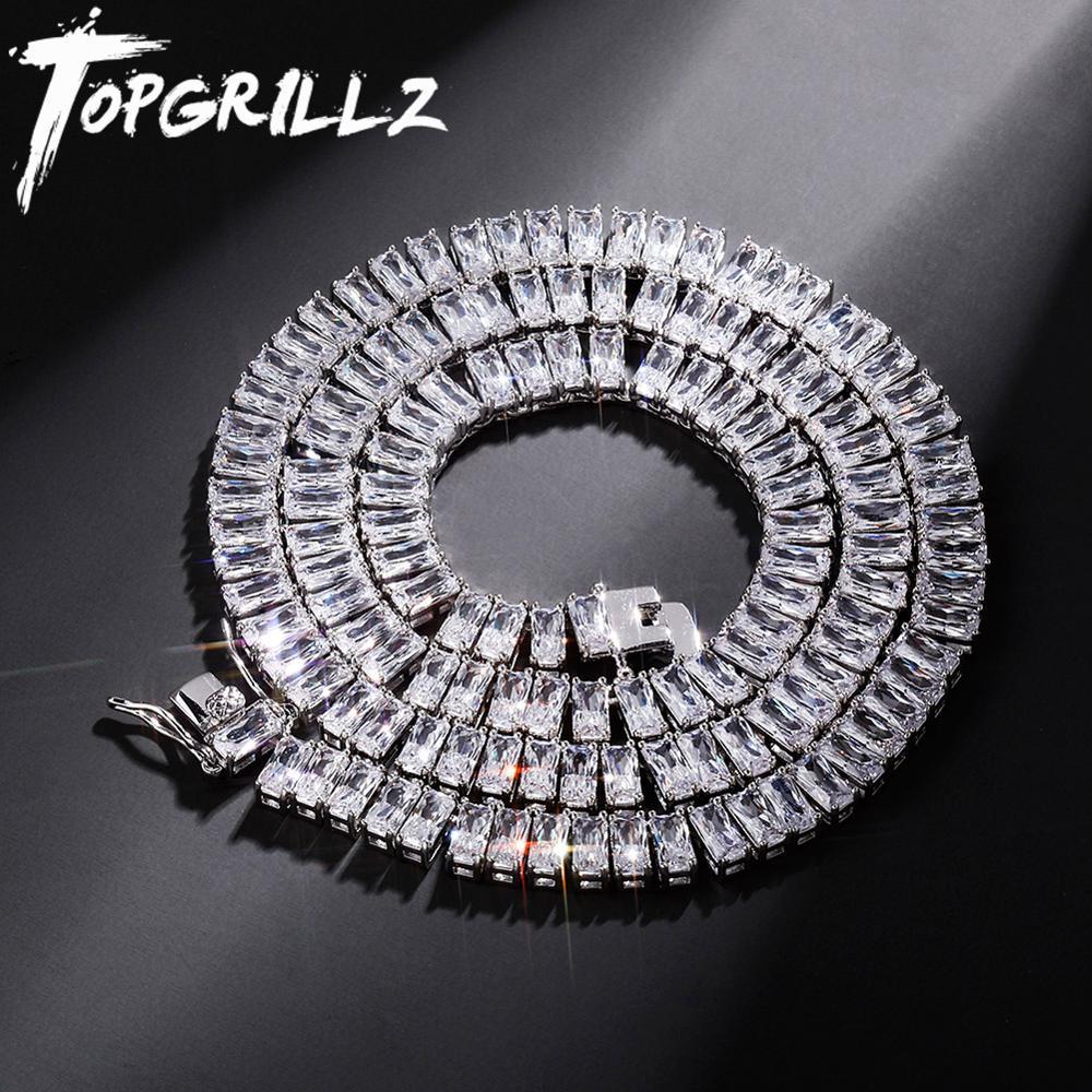 

TOPGRILLZ 2020 New High Quality Baguette 8MM Tennis Chain Iced Out Cubic Zirconia Gold Plated Hip Hop Fashion Jewelry For Gift X0509