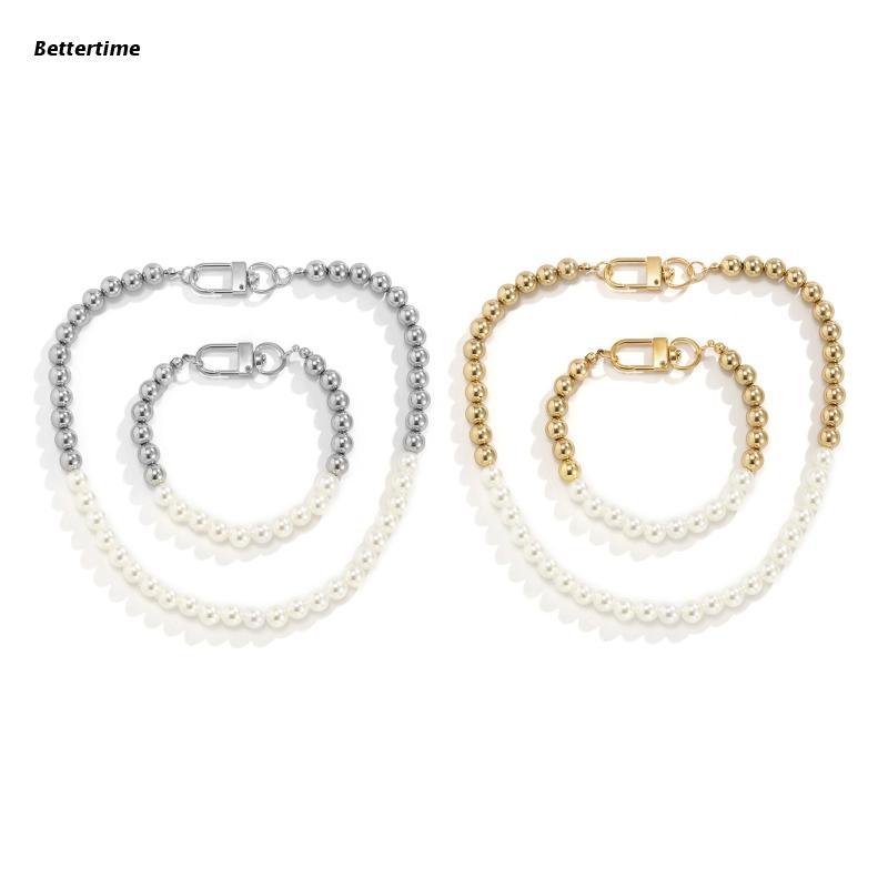 

Earrings & Necklace B36D Fashion Style Pearl Fake Jewelry Bracelet For Women Girls Men, Silver