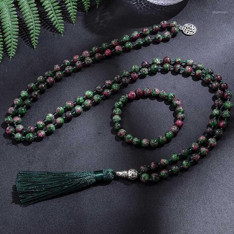 

Pendant Necklaces 8mm African Turquoise Japamala Necklace Set 108 Beaded Meditation Yoga Jewelry Men And Women Rosary Tree Of Life