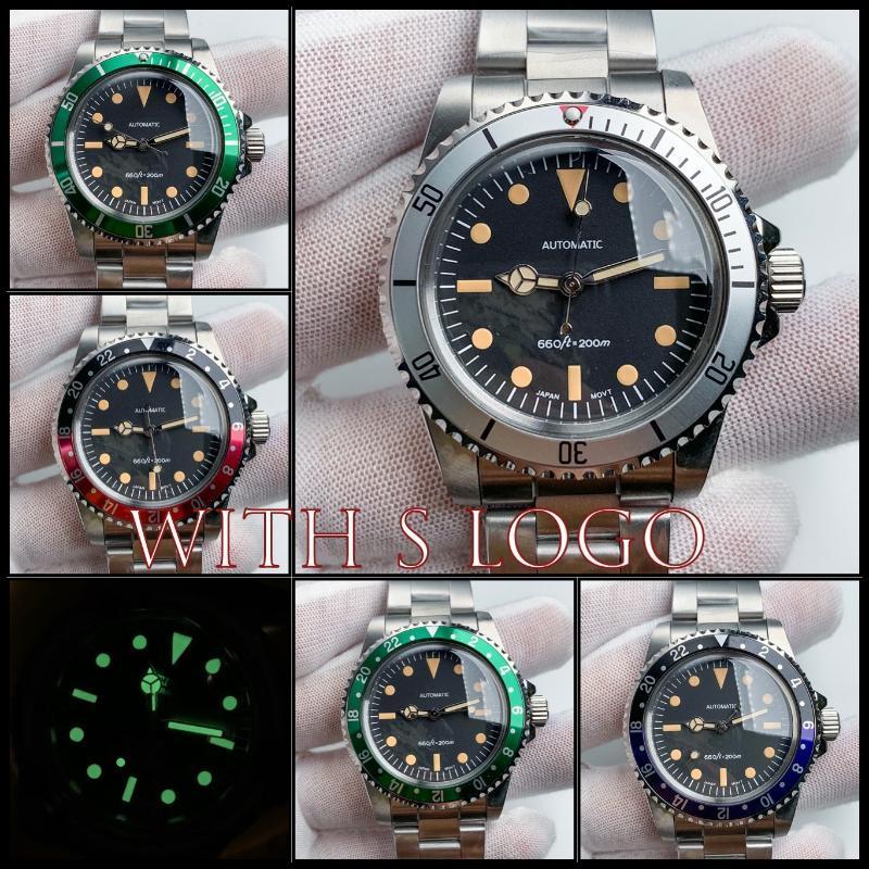 

Vintage Watch 1960 Automatic Men's 40mm NH35 Movement Green Luminous Acrylic Mirror Stainless Steel Case Retro Gmt Design W Box Wristwatches, A3