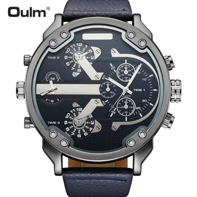 

Wristwatches OULM Military Navy Quartz Watch Men Leather Strap Dual Time Display Big Size Boyfriend Design DZ Wrist Watches Relogio, White