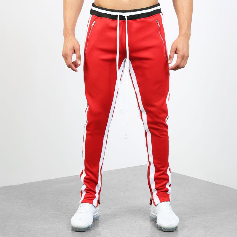 

Men's Pants High Street Trend Spring And Autumn Sports Two Bar Color Blocking Zipper Running Fitness, Red white