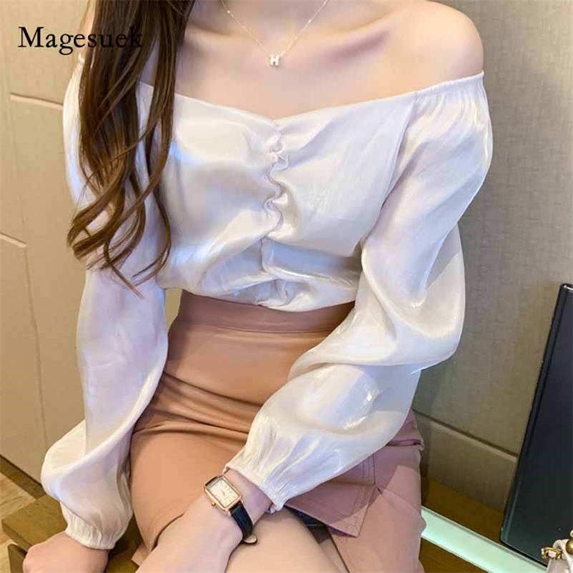 

Women Temperament V-neck All-match Blouses Long Sleeve Shirt Autumn Satin Shirts Blusas Mujer De Moda Solid 10542 210518, White