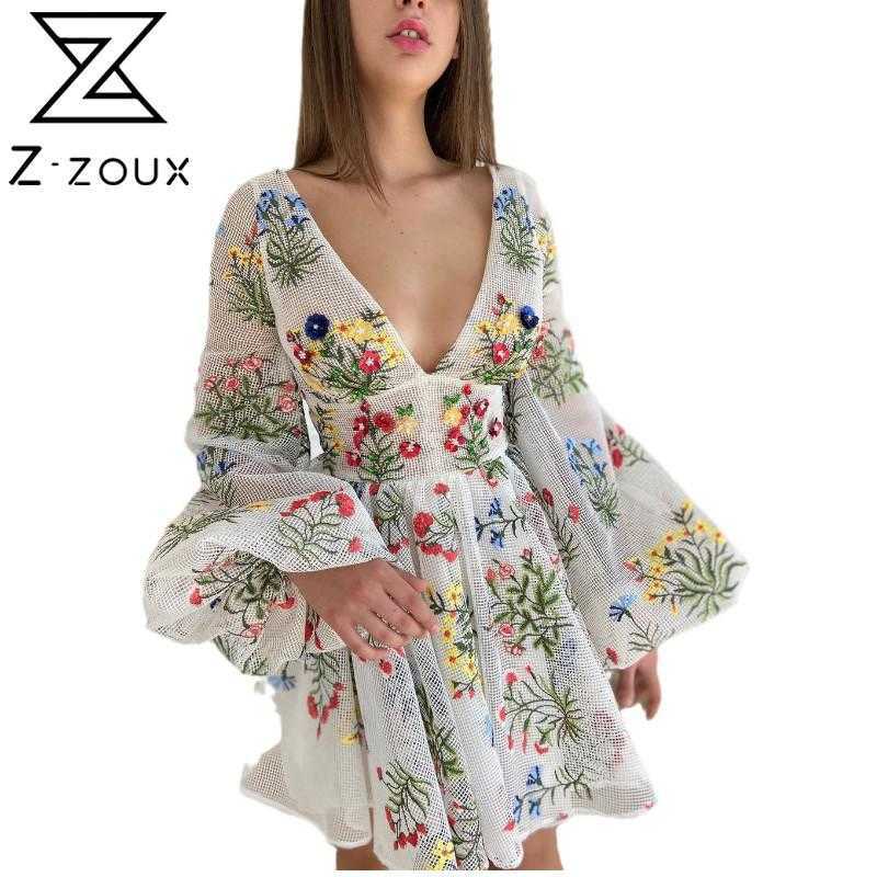 

Women Dress Lantern Sleeve V-neck Printing es Long Vintage Sexy Plus Size Summer 210524