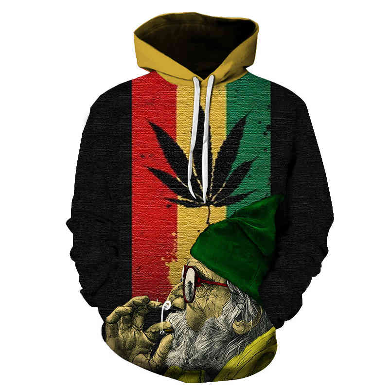 

3d printed weed pullover leaf men women hooded sweatshirts casual long-sved hoodie outwear streetwear mens hoodi, Black