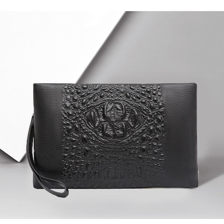 

Wholesale factory mens wallets European leather envelope bags street trend black leather wrist bag horizontal large multi-card men storage wallet, Black6