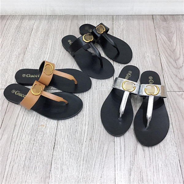 

Fashion Summer Designer women Flip flops Slipper Luxury GG&#13GG Genuine Leather Men slides sandals Metal Chain Ladies Casual shoes size 35-42, G1