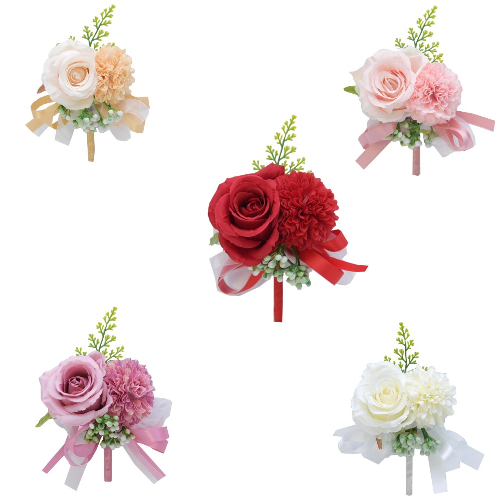 

Wedding Corsage Flower Silk Rose Groom Boutonniere Pin Ribbon Men Planner Marriage, Customize