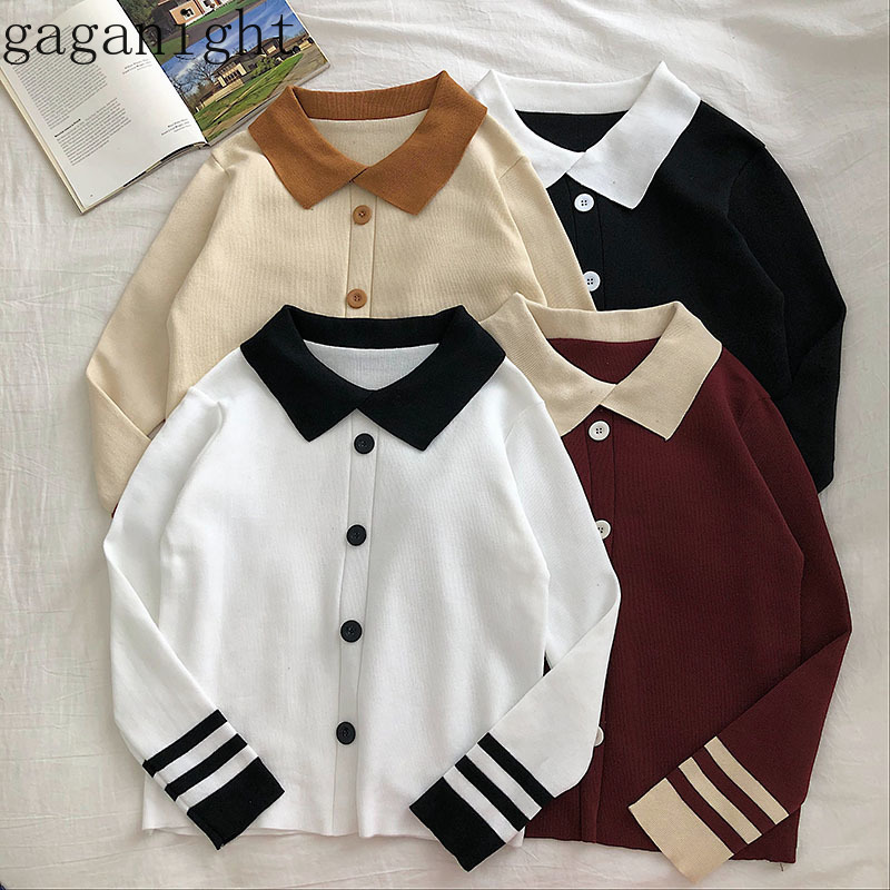 

Gaganight Patchwork Color Women Knitted Sweater Autumn Winter Vintage Pullover Female Fashion Slim Jumper Chic Pull Femme Korean 210519, White