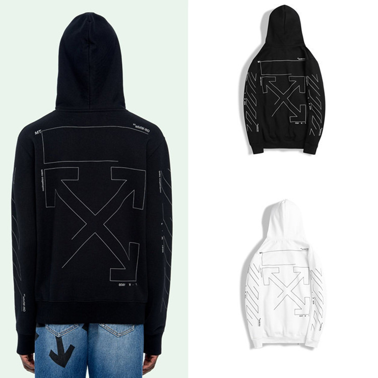 

Hoodies 20fw Autumn Winter Off Plush Hooded Sweater Men's and Women's White Sketch Arrstyle Print Style Fashion Brand, Black