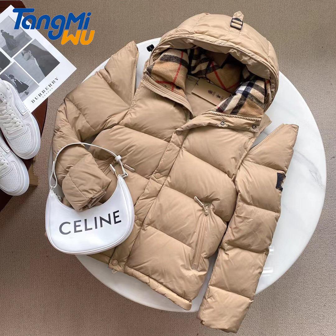 

tmw winter vt removable cloth 90 goose brown classic plaid borberrry coat men puffer down et burberrry et, Black