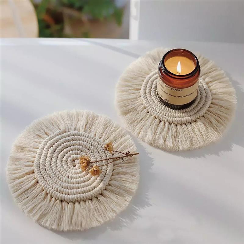 

Mats & Pads Drink Coasters Braided Cup Northern Europe Pure Handmade Cotton Braid Macrame Pad For Table Desk Protection