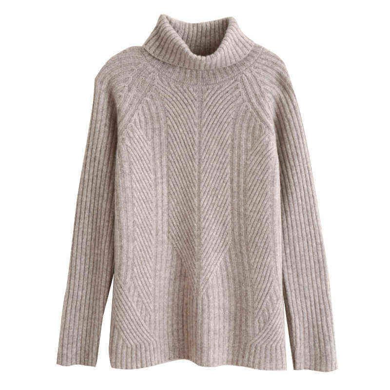

cashmere sweater women high-neck thick short merino wool sweater loose solid color knitted bottoming shirt Y1110, Gray