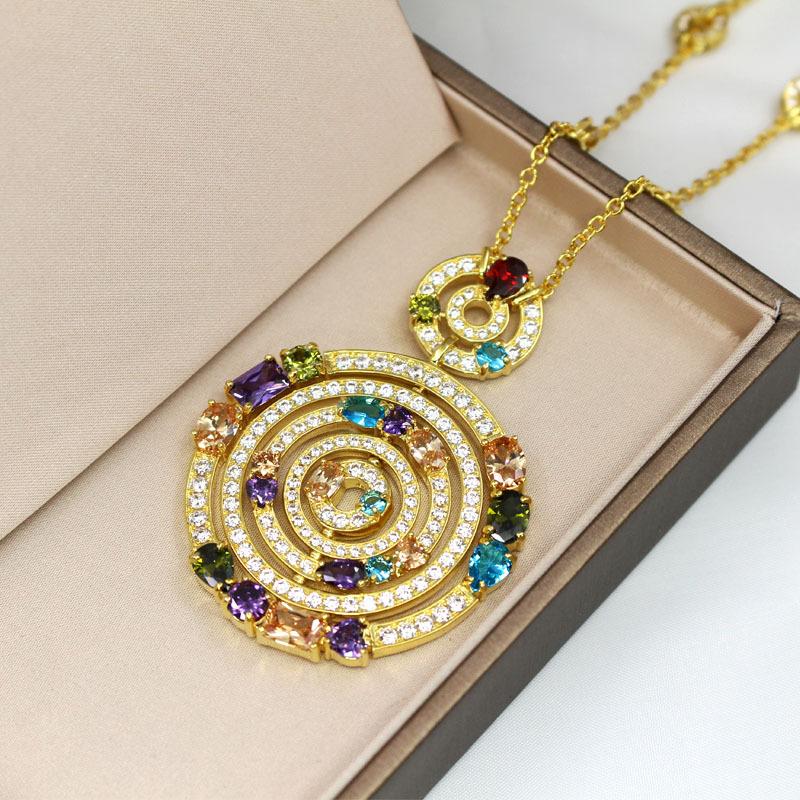 

European And American Fashion Jewelry Large Gold-plated Necklace Caibao Transfer Five-ring Long Sweater Chains, Silver